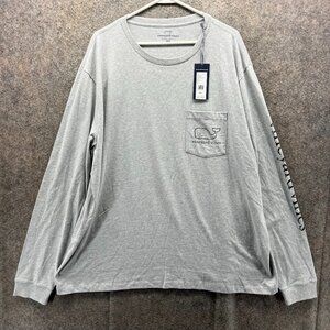 Vineyard Vines Shirt Mens 2XB Gray Heather Cotton Vtg Whale Long Sleeve Pocket